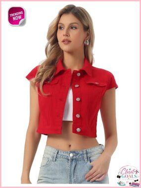Cropped Denim Jacket Short Sleeve Button Down Summer Jean Jacket Top